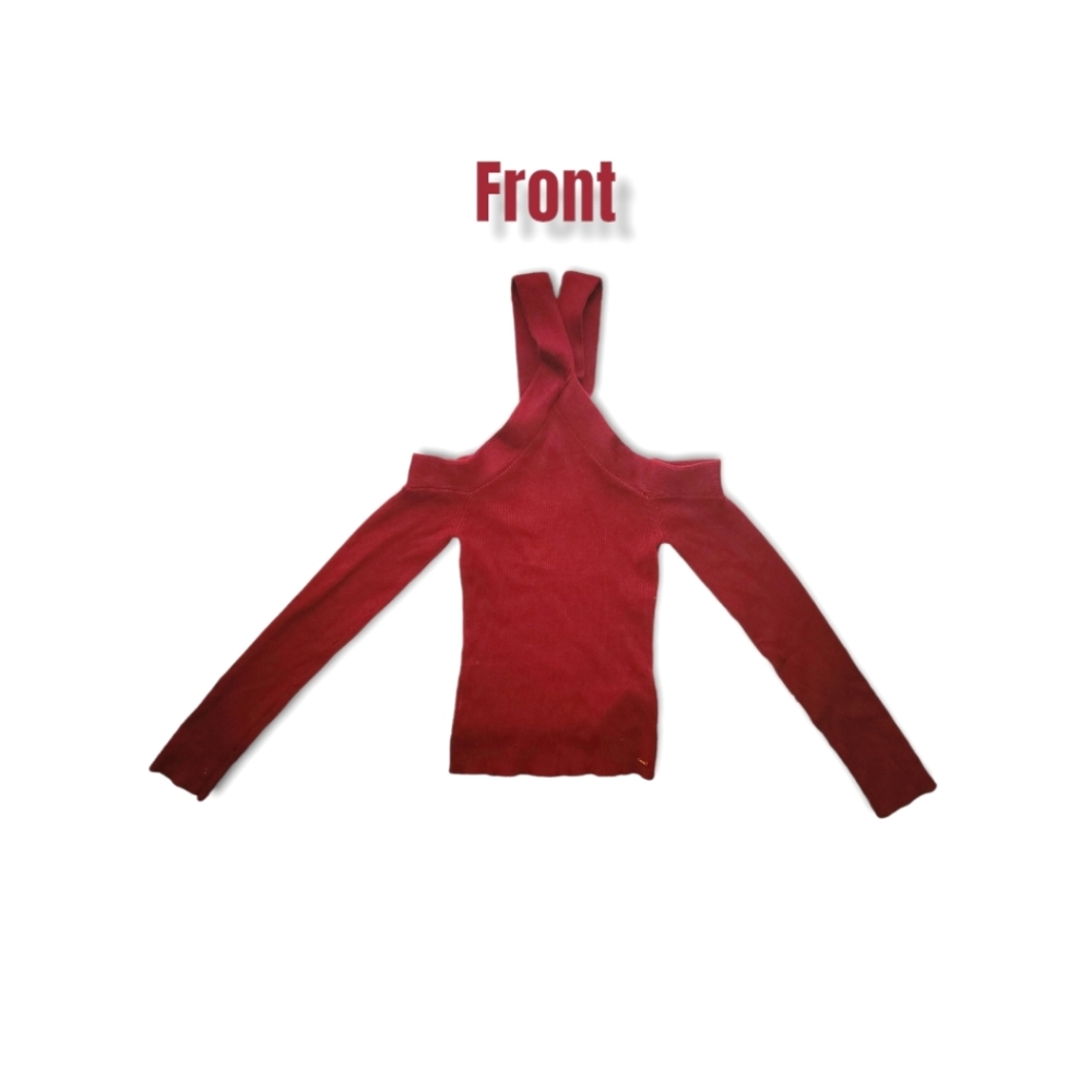 GUESS. Long Sleeve, Off The Shoulder, Burgundy Sweater